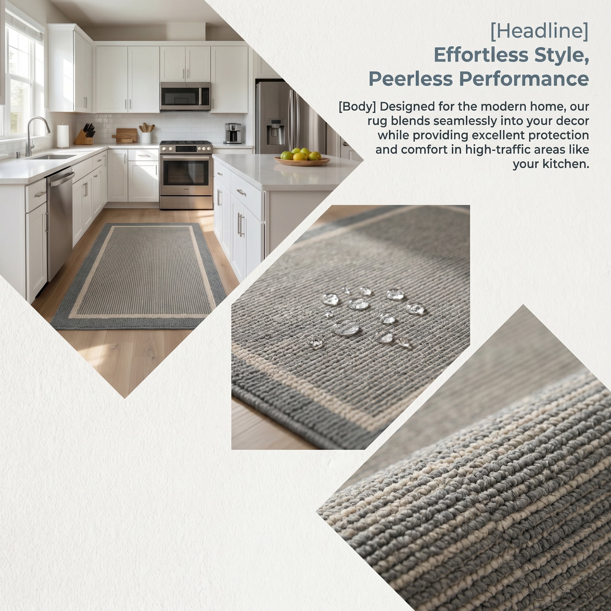 Unique Bargains Striped Polypropylene Non-Slip Absorbent Kitchen Rug Grey 32" x 20"