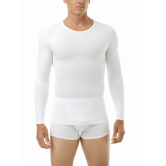 Underworks Womens Ultra Light Cotton Spandex Compression Crew Neck Top Long Sleeves - white small