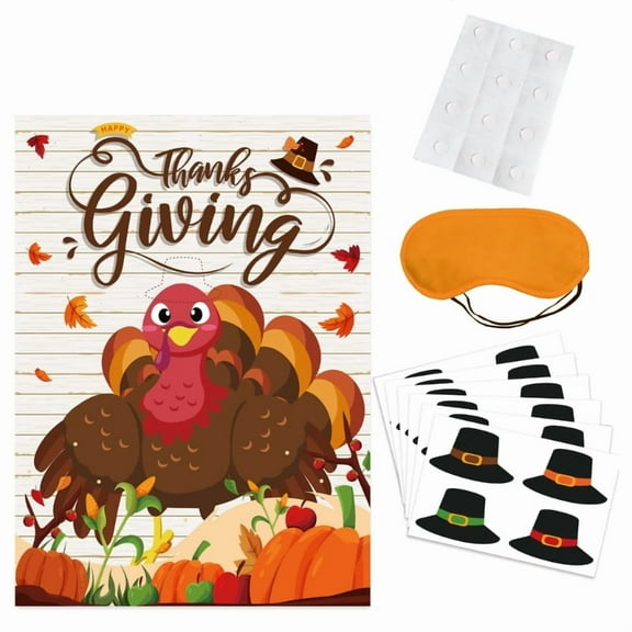 Pin the Hat on the Turkey Thanksgiving Party Game Festival Fall Party for Kids with Reusable Sticker Mask Birthday Party