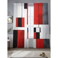 thumbnail image 2 of Black Red Sheer Curtains for Living Room Bedroom, Light-filtering Sheer Curtain, Color Block Stitching Rod Pocket Voile Window Treatment Drapes, 52’’Wx96’’L, 2 Panels Set, 2 of 7