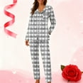 thumbnail image 2 of SERTG Womens Valentine Print Lapel Long Sleeve Pajama Set with Pockets Casual Spring Fall Homewear Two-Piece Outfit(Gray#1,S), 2 of 7