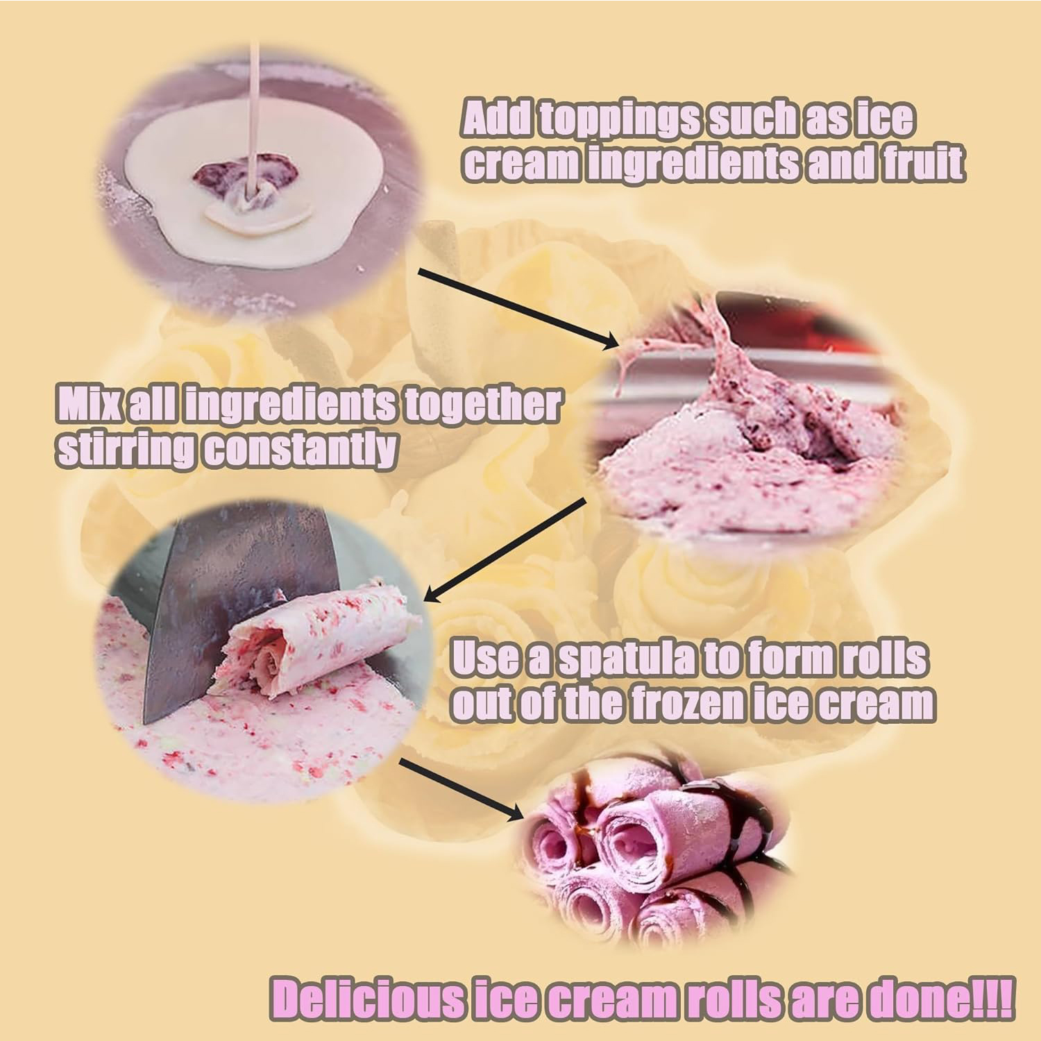 INTBUYING Fried Ice Cream Machine Frozen Yogurt Stir-frying Ice Maker Stainless Steel with 2 Shovels