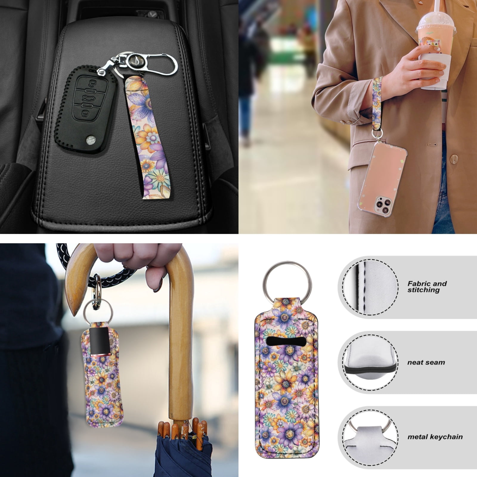 Yuyamidu Colorful Floral Car Seat Cover Full Set with Steering Wheel Cover Seat Belt Pads Armrest Cover Cushion Cup Holders Lip Gloss Holder Keychain for Most Vehicles Floral Auto Accessories