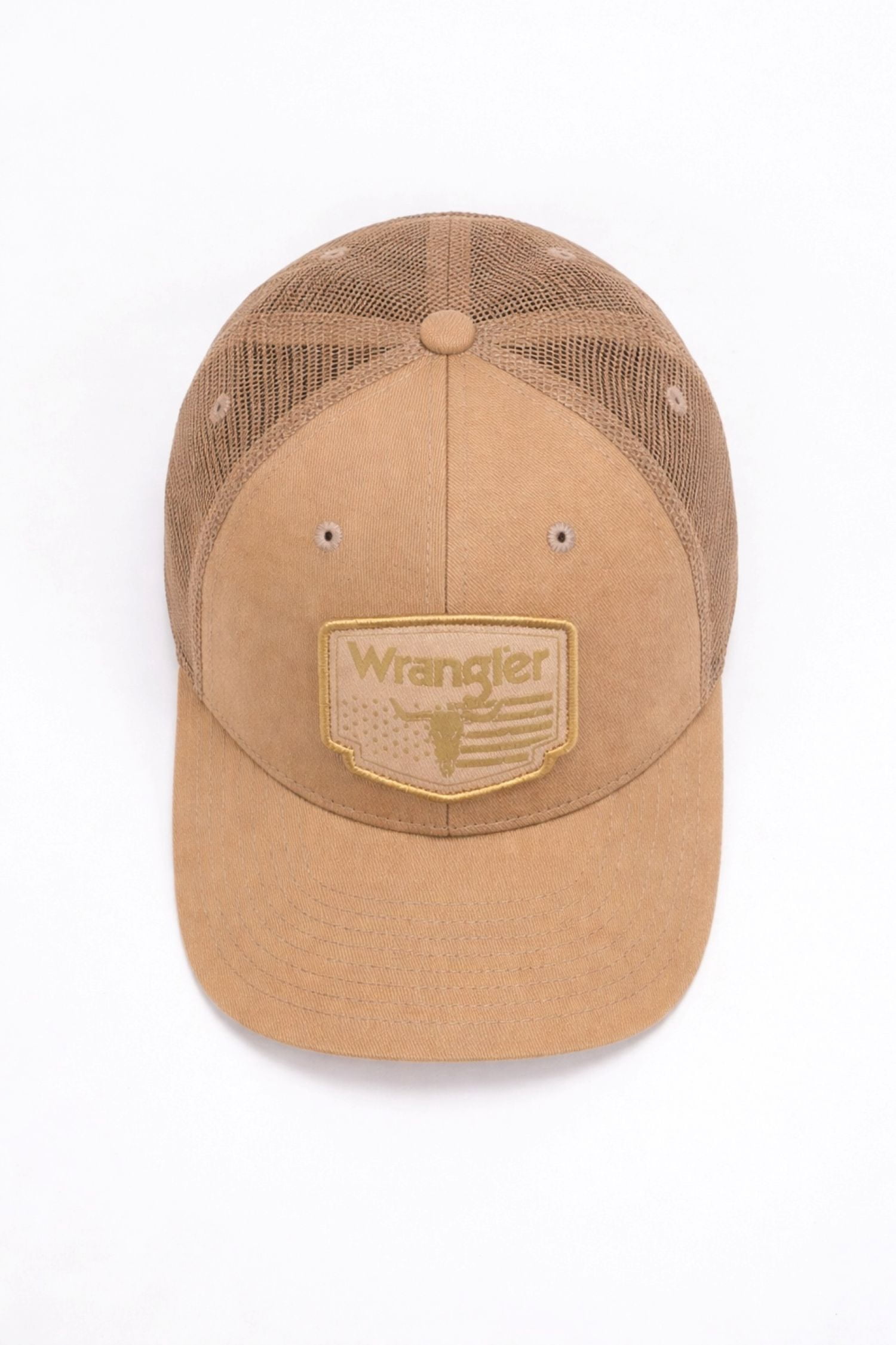 Wrangler Khaki Trucker Cap with Mesh Back and Snapback Closure
