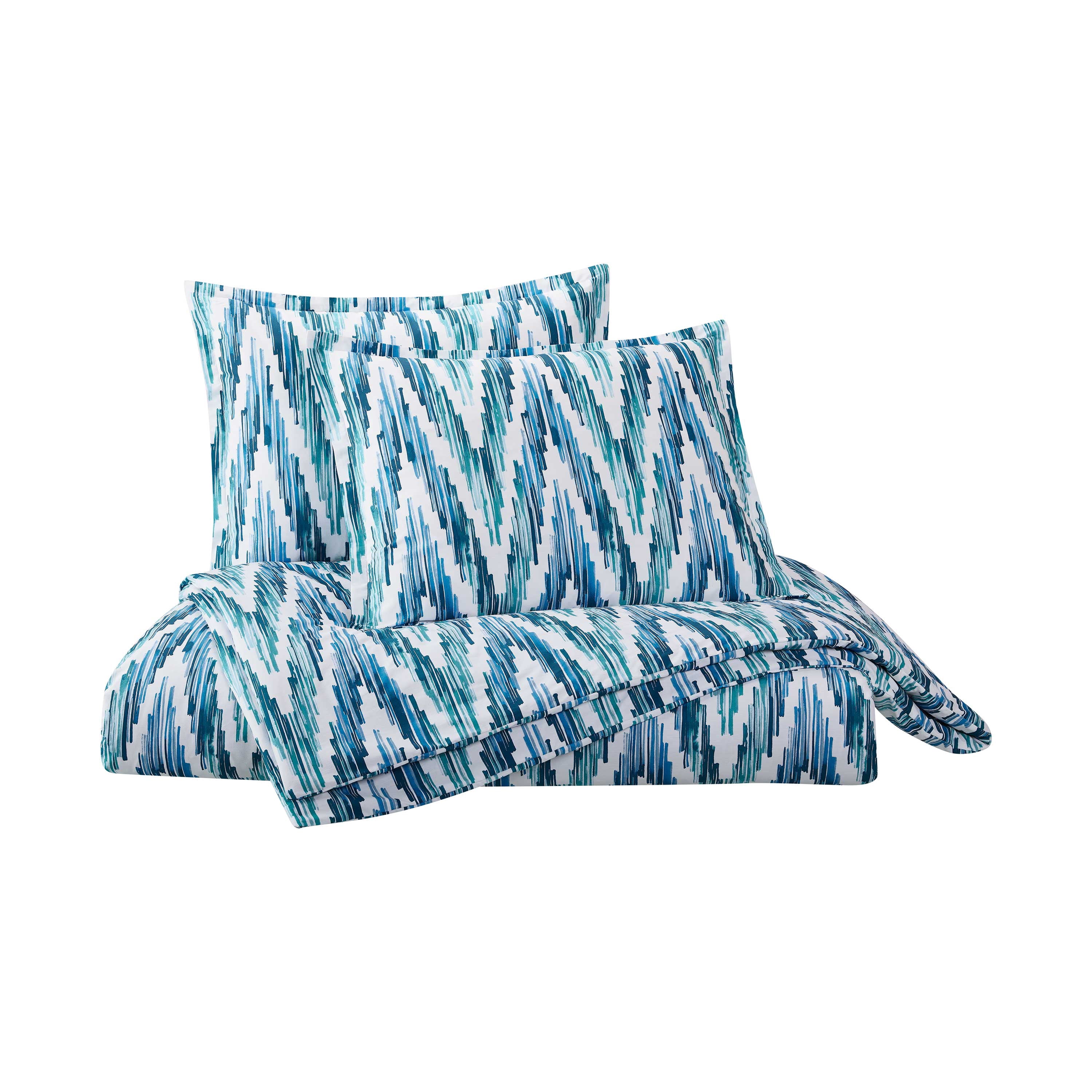 Martex Color Solutions Watercolor Chevron Cotton Comforter Set, White/Aqua, Twin/Twin XL