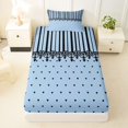 thumbnail image 4 of Castle Fairy Minimalism Stripe Layout Twin Sheets 3pcs,Retro Lace Accent Bedding,Sky Blue Black,1 Flat Sheet, 1 Fitted Sheet and 1 Pillowcase, 4 of 7