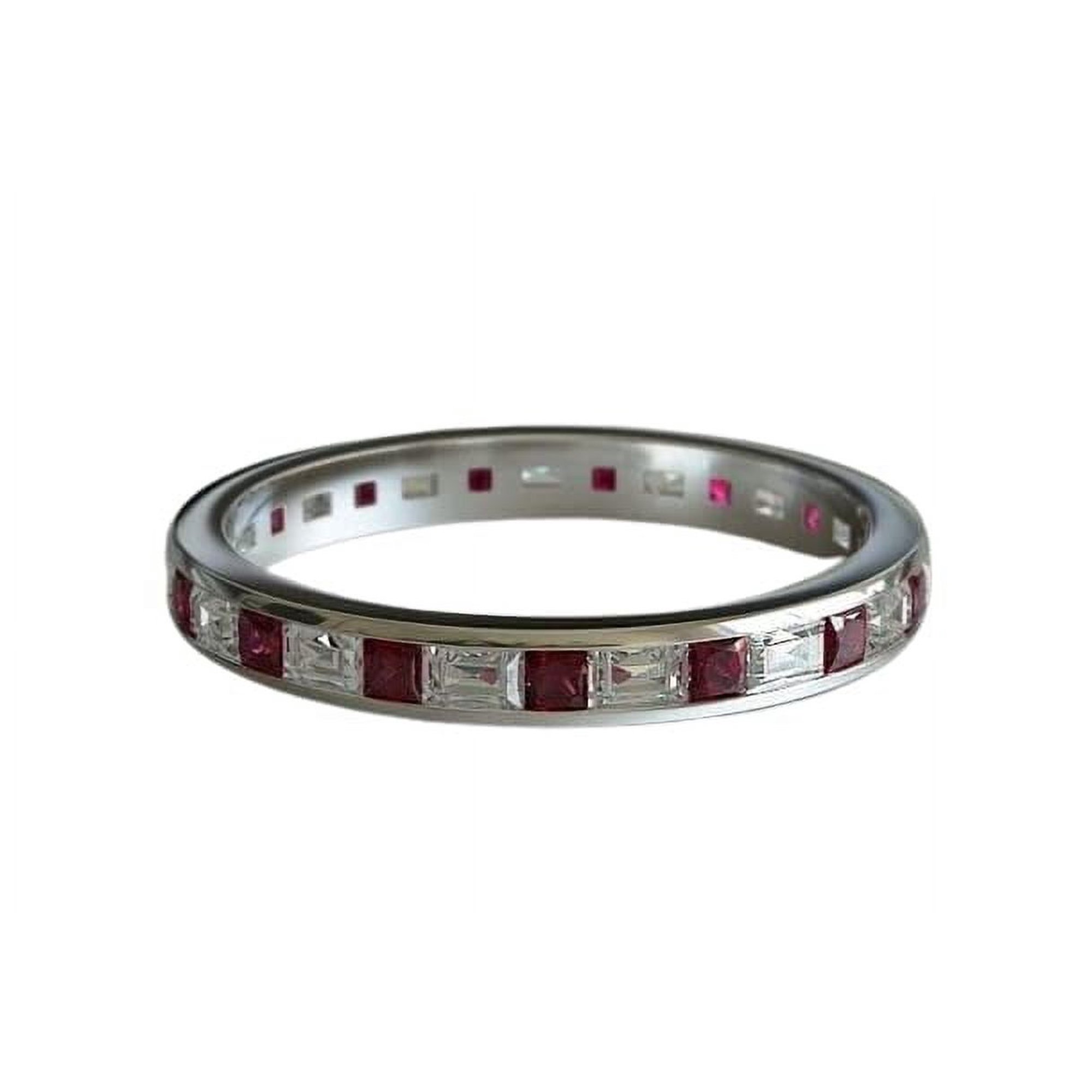 HeartsAndYou 2ct Natural Ruby & Diamond Alternating Band 100% REAL 14k SOLID White Gold