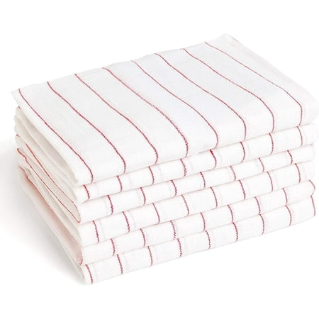 AmeriClassic 300-Pack Cotton Blend White Bar Mop Towels with Blue Center Stripe 16x19 Absorbent & Durable Kitchen Cleaning Towels