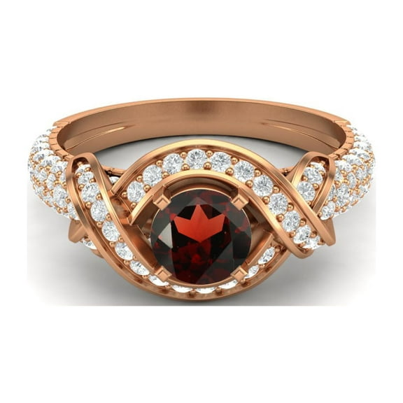 Mooneye 6mm Round Shape Garnet Gemstone 925 Sterling Silver Rose Vermeil Solitaire Wedding Ring