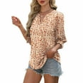 thumbnail image 5 of Ruimatai Women's Casual V-Neck Ruffle Blouse Quarter Sleeve Printed Tops Comfortable Flowy Loose Fit Summer Beach Shirt S-2XL, 5 of 7