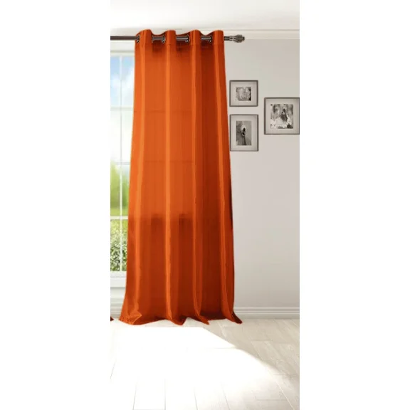 Gorgeous Home Linen 1 Panel Myra Brick Orange Semi-Sheer Faux Silk Antique Grommets Window Curtain 108in Extra Long