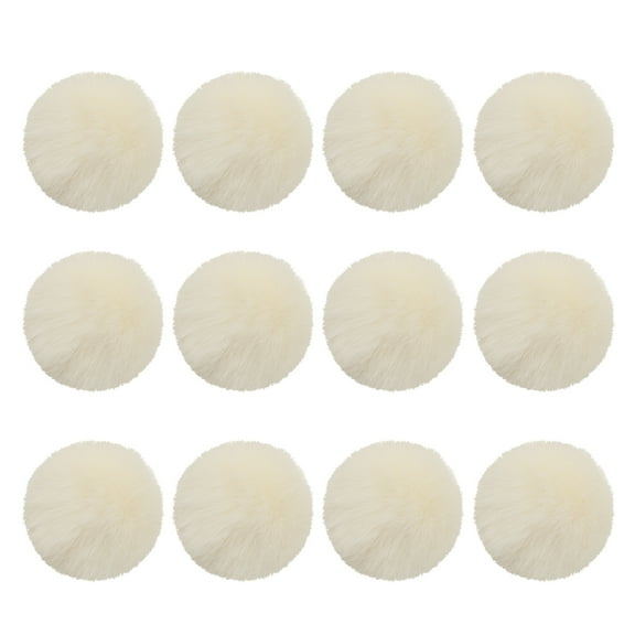 Uxcell Faux Fur Pom Poms for Hats, 12 Pcs Fluffy Soft Fur Poms Balls with Elastic Loop for Keychain Knitting Hats DIY Scarves Gloves Bag Christmas, Beige White