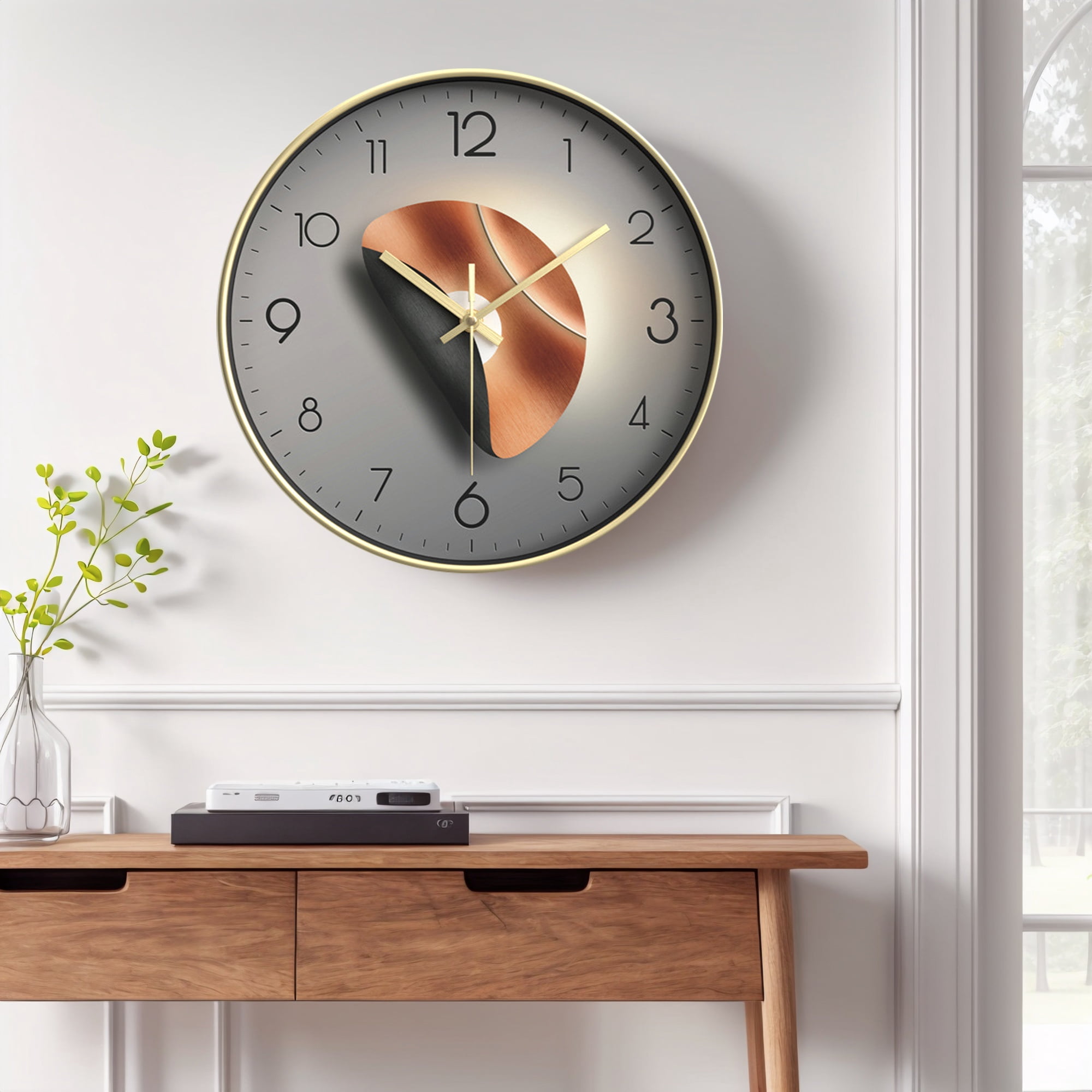 Unique Bargains Silent Non Ticking Battery Operated  Wall Clock Gold Pattern 6