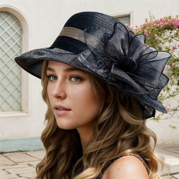 Hauaitttt Women's Hat Bridal Wedding Tea Party Wide Brimmed Summer Sun Hat Ladies Outdoor Elegant Temperament Sun Hat Hat Winter French plus Size Beet Hat Caps for Ladies Floral Wool Hat Toddler