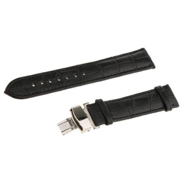 facefd Leather Watch Band Butterfly Deployment Clasp Buckle Black 20mm