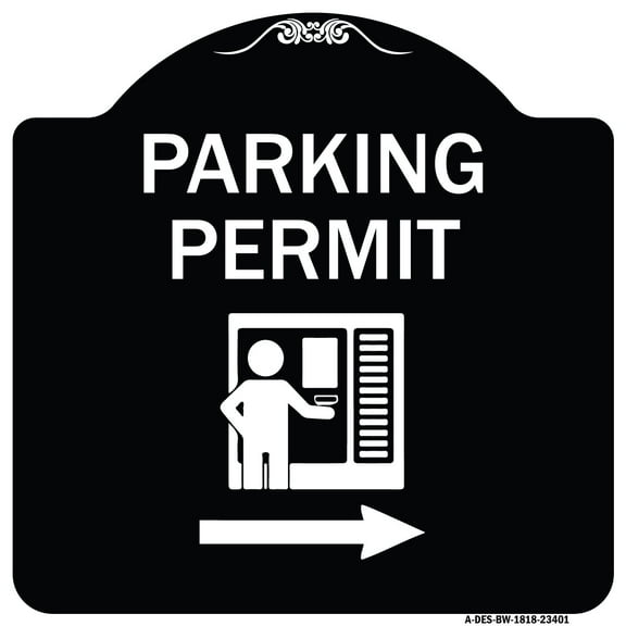 SignMission Designer Series Sign - Parking Permit (With Right Arrow Symbol) | Black & White 18" X 18" Heavy-Gauge Aluminum Architectural Sign | Protect Your Business & Municipality |