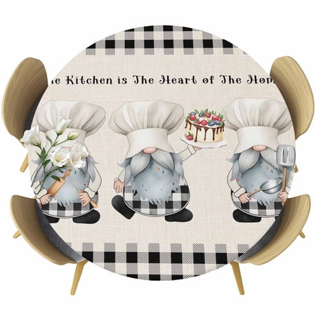 Chef Gnomes Round Tablecloth Fitted Table Cover with Elastic for 36 -44 Round Tables Black Grey Plaid Cake Cook Dessert Burlap Table Cloth Outdoor Indoor Dinning Party Waterproof Tablecloths Chef Gnomes Round Tablecloth Fitted Table Cover with Elastic for 36 -44 Round Tables Black Grey Plaid Cake Cook Dessert Burlap Table Cloth Outdoor Indoor Dinning Party Waterproof Tablecloths