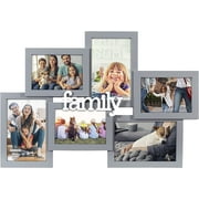 Malden International Designs 4x6 3.5x5 6-Opening Dimensional Gray Collage with Family Word Attachment Photo Wall Frame