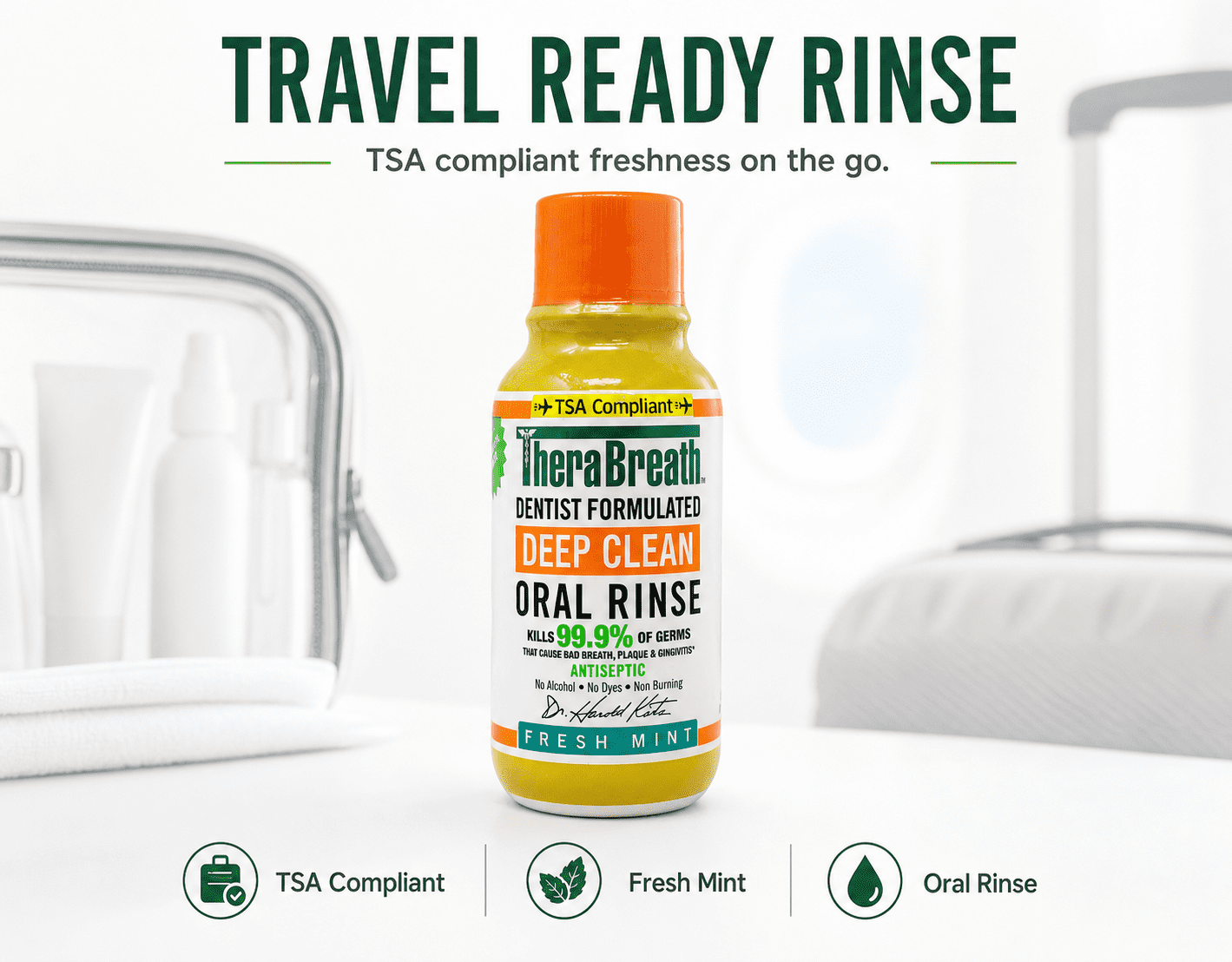 TheraBreath Deep Clean Antiseptic Mouthwash, Fresh Mint, Travel Size 3oz 5 Pack