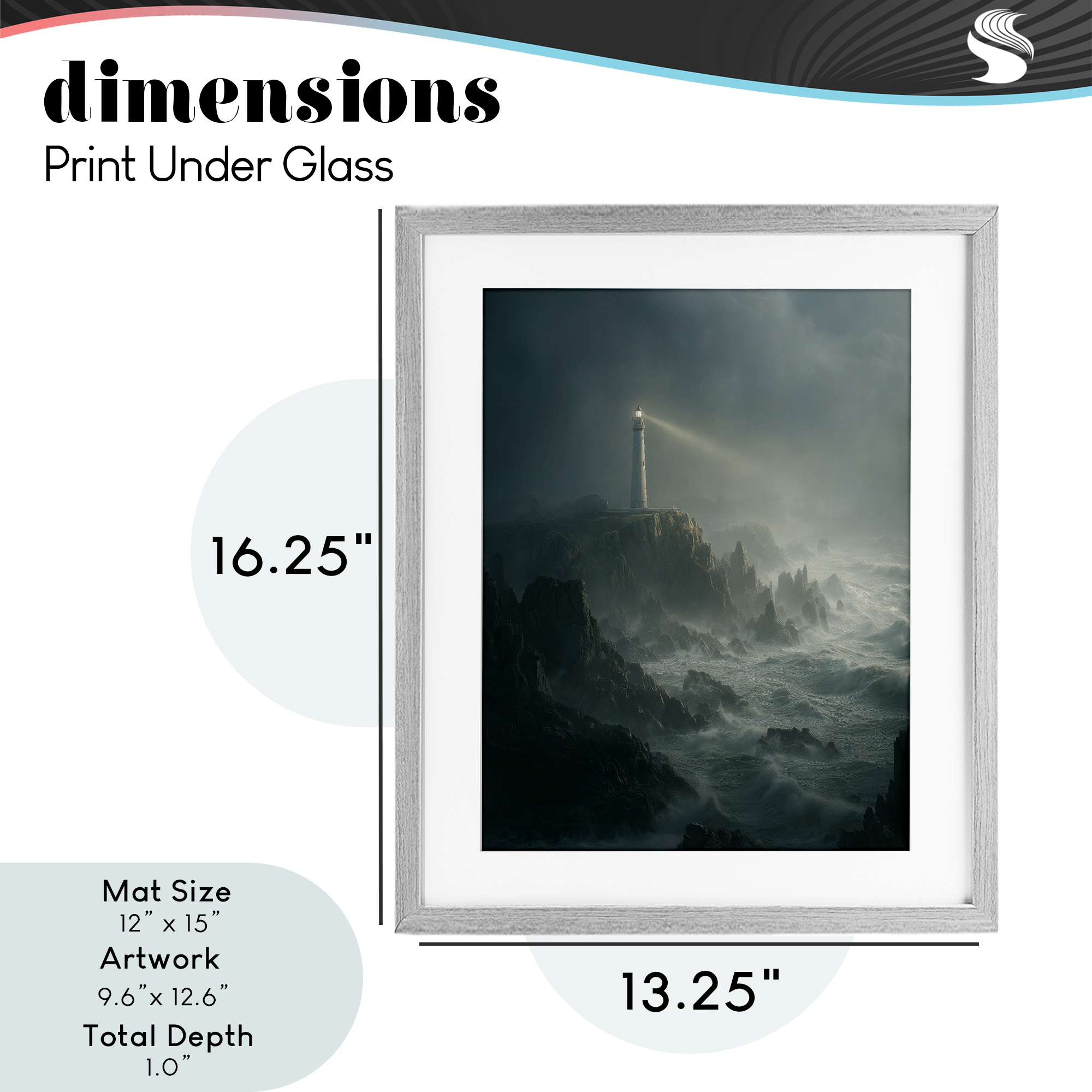 Lighthouse and Stormy Cliff Gray Framed Print Under Glass, design by Ziwei Li