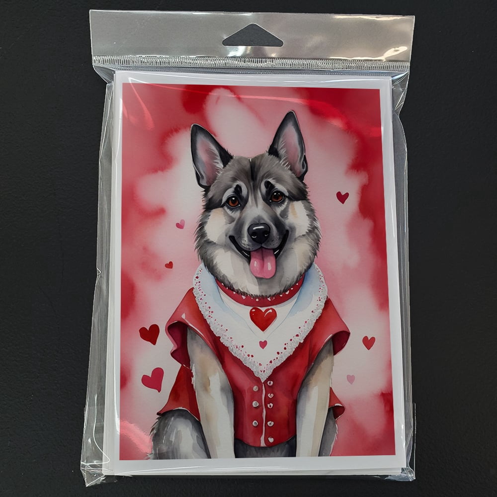 Norwegian Elkhound My Valentine Greeting Cards Pack of 8 7 in x 5 in
