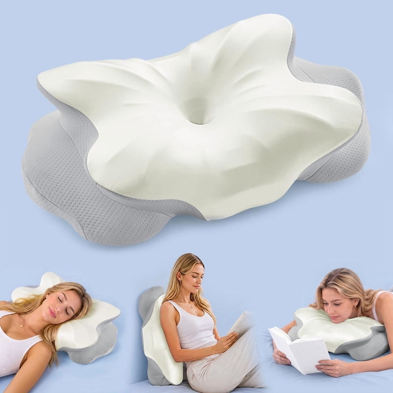 Kelno Ergonomic Contour Memory Foam Pillow Cervical Support with Dual Height Arm Grooves Breathable Washable Cover for Side, Light Gray