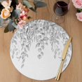thumbnail image 3 of Eucalyptus Leaves Round 15 Inch Placemats Set of 4, Grey Summer Botanical Weeping HeatResistant Non Slip Place Mats for Dining Table, Wipeable Braided Kitchen Table Mats for Housewarming, 3 of 9