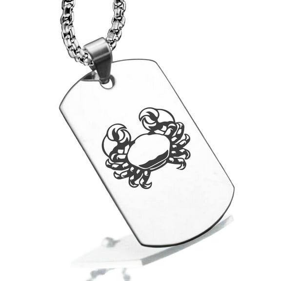 Stainless Steel Cancer Zodiac (Crab) Dog Tag Pendant Necklace