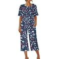 thumbnail image 6 of SDNall Pajamas for Women Set Printing Round Neck Short Sleeve Sleepshirt and Pants Sets Loungewear Pajamas with Pockets (Navy, Sizes S-XXL), 6 of 9