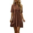 thumbnail image 2 of Summer Dresses for Women V Neck Ruffle Short Sleeve Casual Shift Dress Coffee XL, 2 of 9