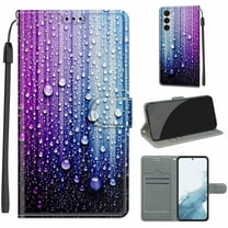 Feishell Wallet Case for Samsung Galaxy S23 6.1 inch,Shockproof Stylish Pattern PU Leather Magnetic Clasp Folio Flip Holder Card Slots Slim Phone Cover with Wrist Strap,Purple Blue Water Droplets