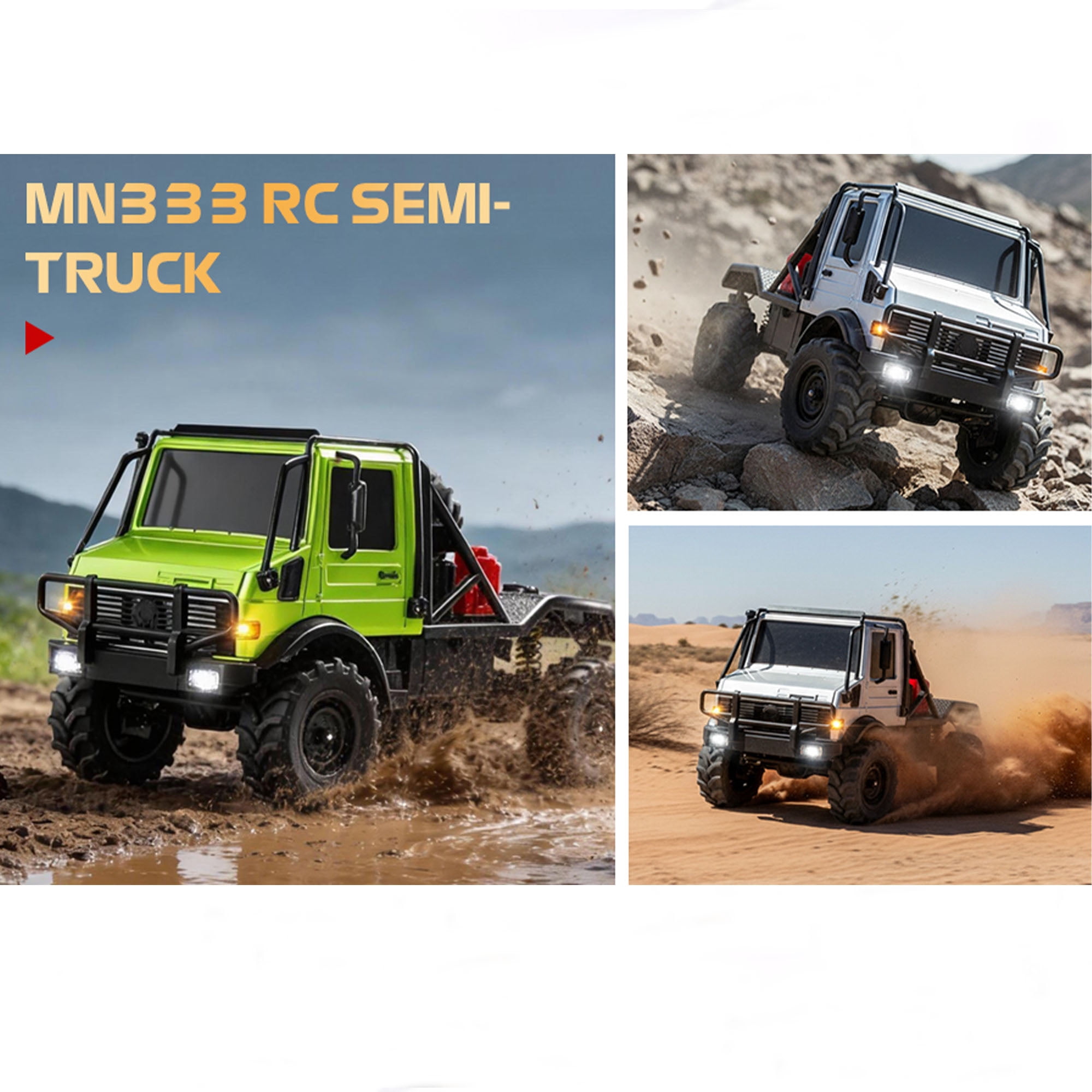 1/18 RC Semi-Truck for Adults, MN-333 Unimog Off-Road RC Rock Crawler, 4WD RC Truck RTR Transport Car Alloy Model for Hobby Toy Gifts (Green)