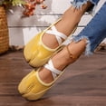 thumbnail image 5 of gzxflxpge Women Retro Spliced Ballet Flat Shoes, Split Toe Design with Crisscross Elastic Strap, Soft Lightweight Slip‑On Casual Walking Footwear Yellow 8（CN-40）, 5 of 8