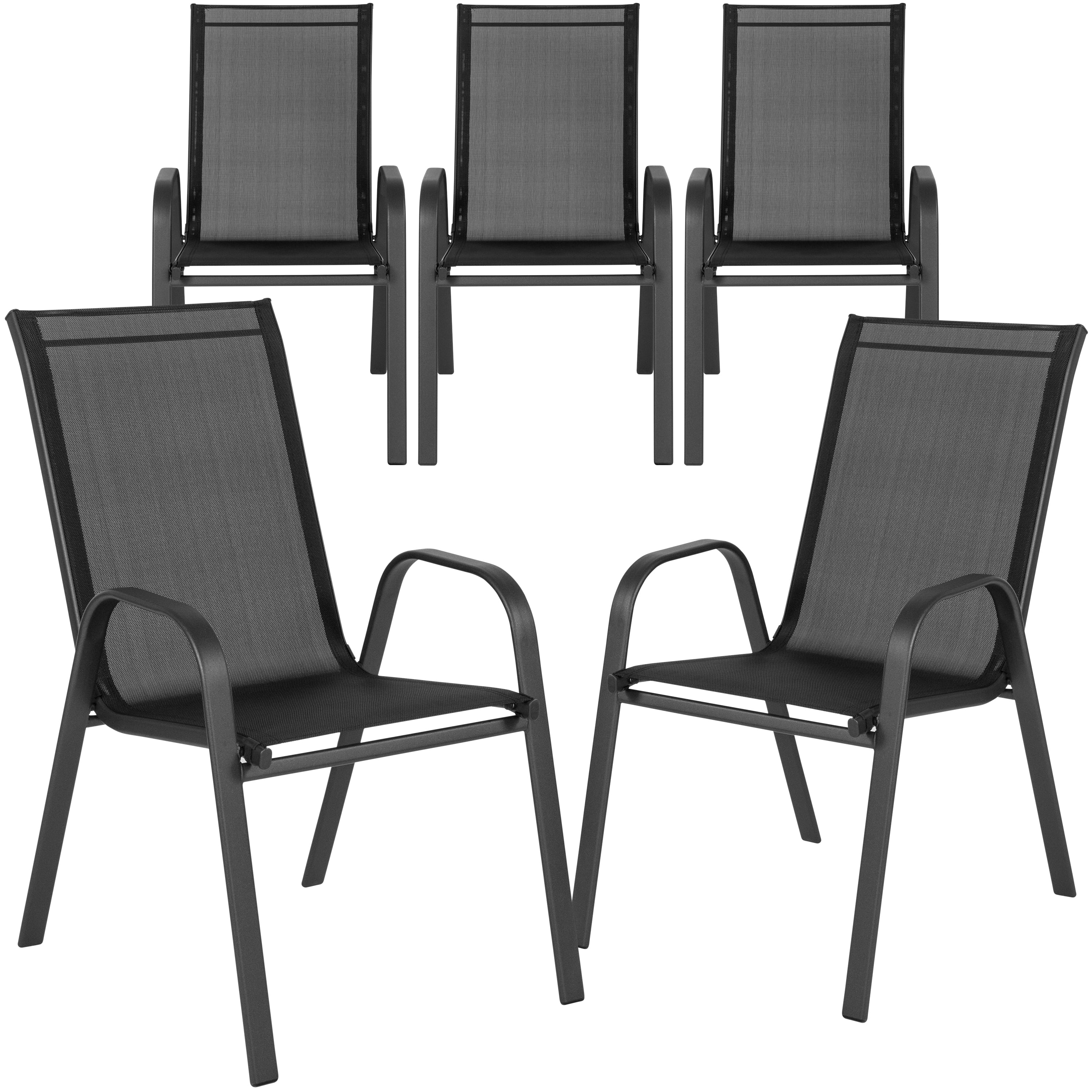 PRDECE 5Pack Black Outdoor Stacking Chairs with Flex Comfort Material