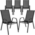 thumbnail image 3 of BizChair 5 Pack Black Outdoor Stack Chair with Flex Comfort Material and Metal Frame, 3 of 16
