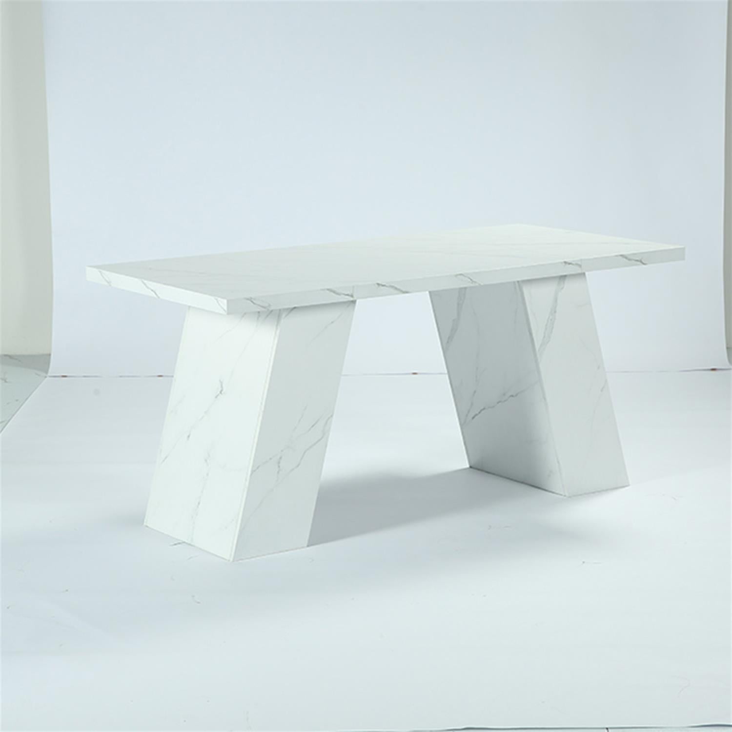 Demi Bonn Modern Dining Table, 63" Faux Marble Kitchen Dinner Table for 4-6 for Dining Room, Home Office, Living Room Furniture, White