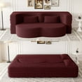 thumbnail image 4 of Miniyam Floor Sofa with 2 Pillows,Convertible Teddy Fabric Foam-Filled Sleeper Sofa Bed for Living Room,Guest Bed, Burgundy, 4 of 10