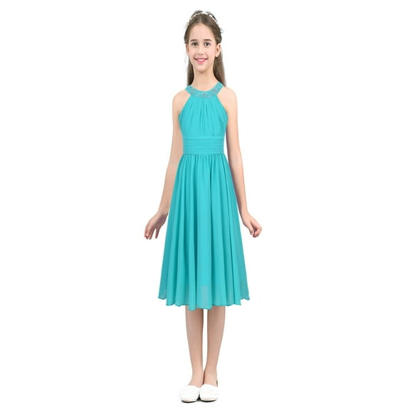 Alvivi Flower Girls Chiffon Dress Wedding Bridesmaid Party Halter Neck Gown 4-16