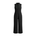 thumbnail image 7 of Women's Cotton Linen Jumpsuit, Sleeveless Stand Collar Loose Jumpsuit with Pockets, Casual Wide Leg Overalls, Summer Casual Jumpsuit and Work Jumpsuit for Women​-Black, 7 of 7