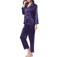 thumbnail image 5 of Hanerdun Women Button-Up Pajamas Sets Female 2PCS Nightwear Homewear Dark Blue M, 5 of 5