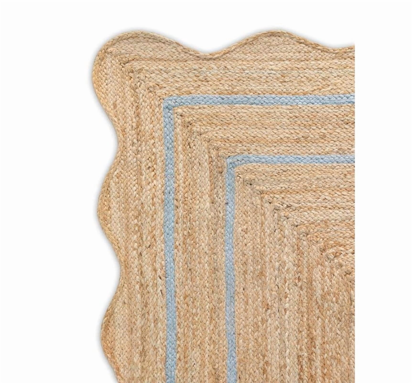 Wave Scalloped Natural Jute Rug, Handmade Boho Farmhouse Braided Eco-Friendly Indoor Carpet for Living Room, Bedroom, Hallway, Gray, 9 X 12 FT