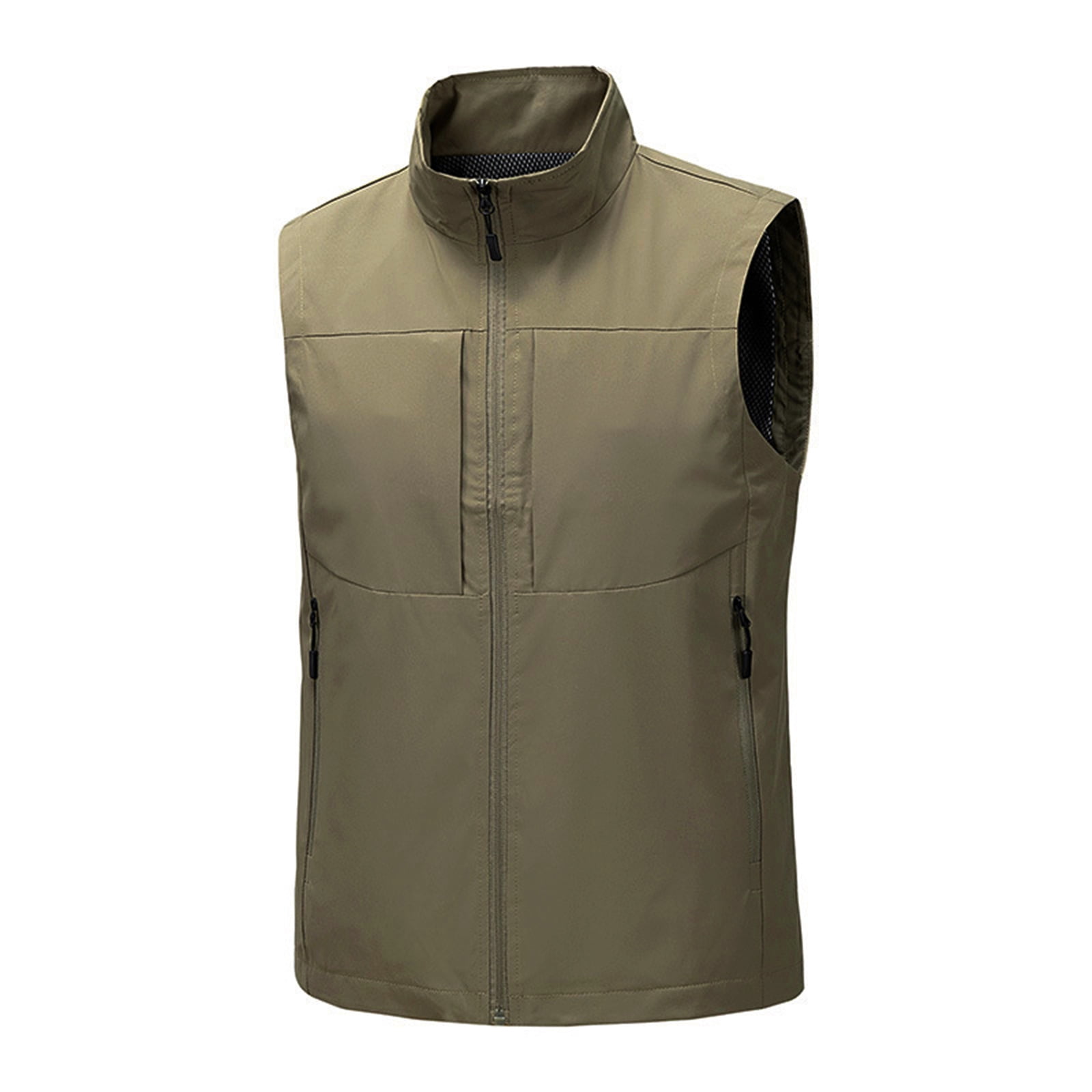 Men's Windproof Lightweight Golf Vest Softshell Sleeveless Jacket with Pockets for Running Hiking Sports Spring Fall,Khaki,2XL