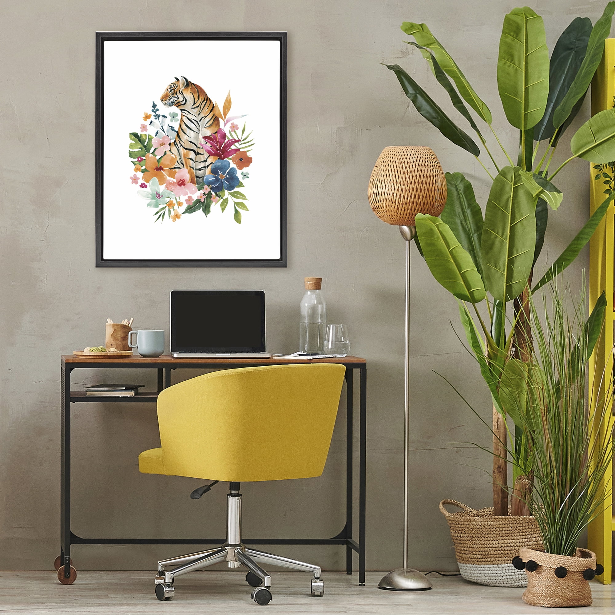 Stupell Industries Tropical Jungle Tiger Black Framed Floater Canvas Wall Art, design by Bethany Sandoval