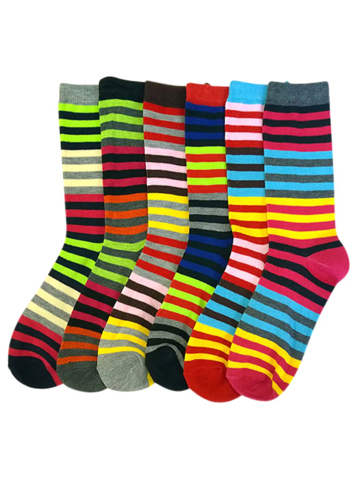 Bright & Colorful Striped Womens 6 Pack Assorted Crew Socks - Walmart.com