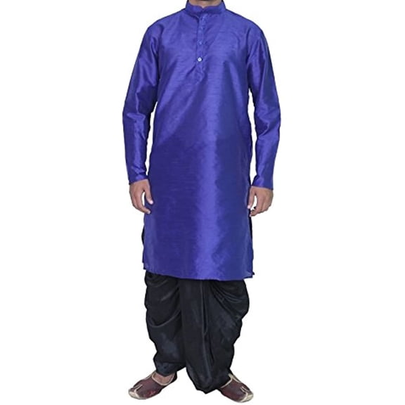 Royal Men's Art Silk Blend Dhoti Kurta Set_Blue