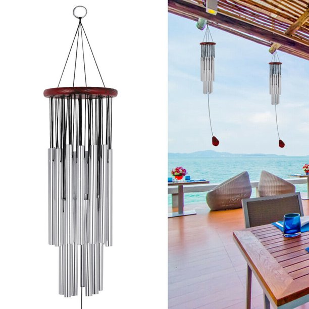 27 Tubes Wind Chimes, Indoor Outdoor Large Deep Tone Silver Tube