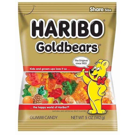 Pack of 2 HARIBO Gummi Candy, Original Goldbears, 5 oz. Bag