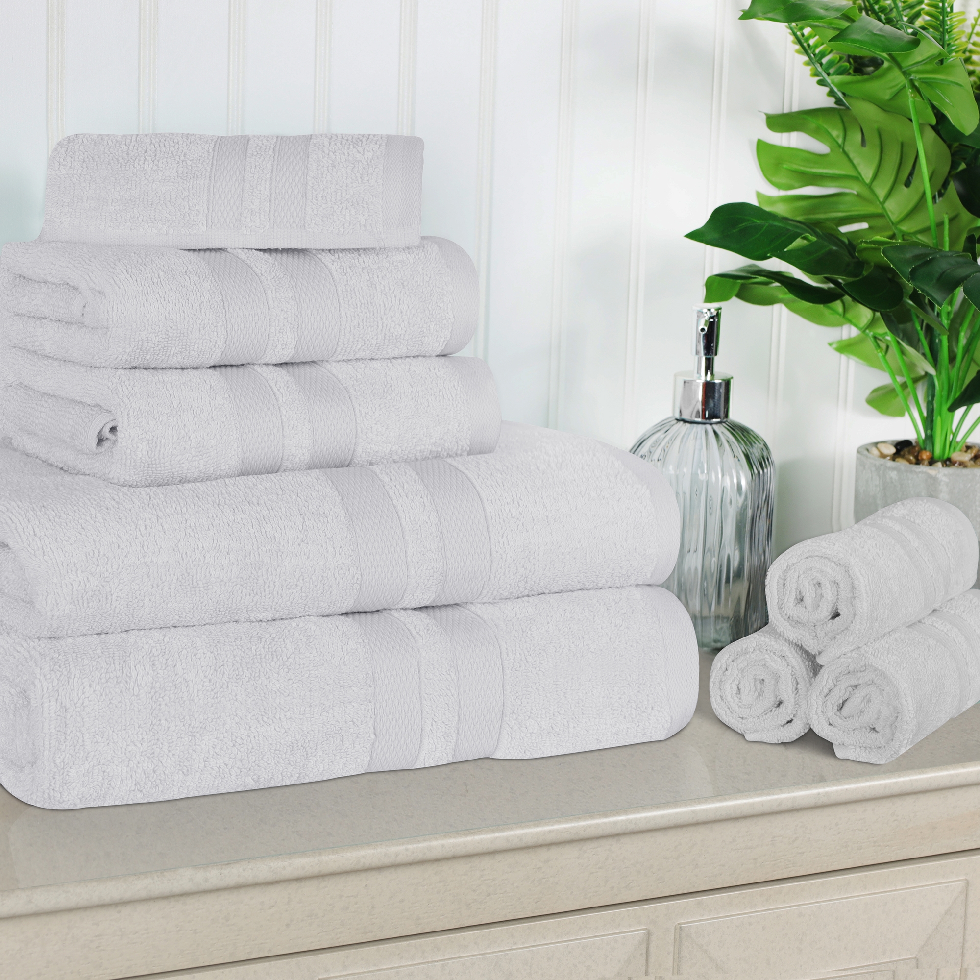 BNM UltraSoft Cotton Bathroom Towel Set, 8 Pieces, Silver