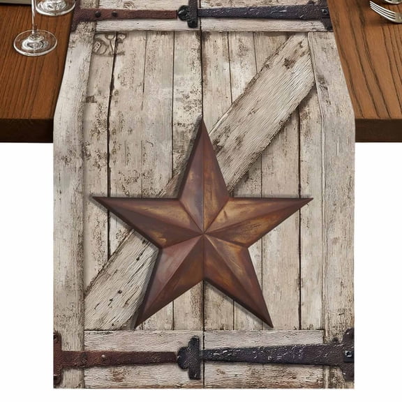 Table Runners 60 Inches Long Dress Scarves, Texas Star Vintage Farmhouse Kitchen/Dining Table Runner, Small Coffee Tablerunners, Brown Beige Wooden Retro Art 13x60 Inch