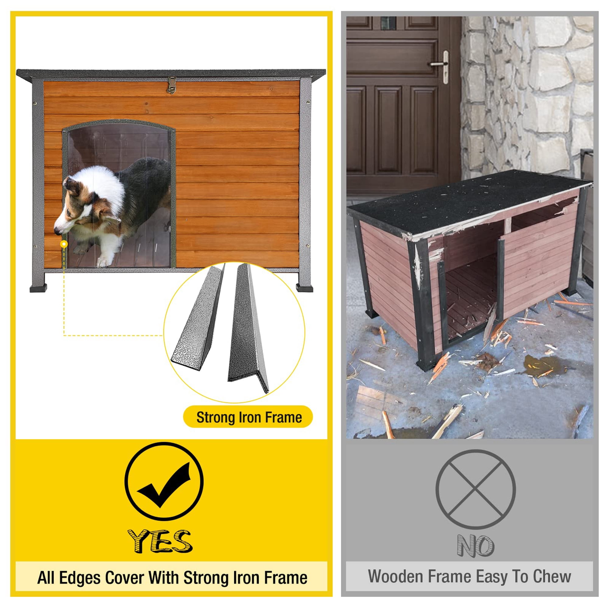 Aivituvin Wooden Dog House Anti-chewing Kennels for Outdoor & Indoor, Brown, Large